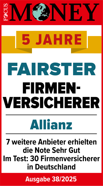 Focus Money Siegel: 5 Jahre fairster Firmenversicherer Allianz, Ausgabe 38/2025